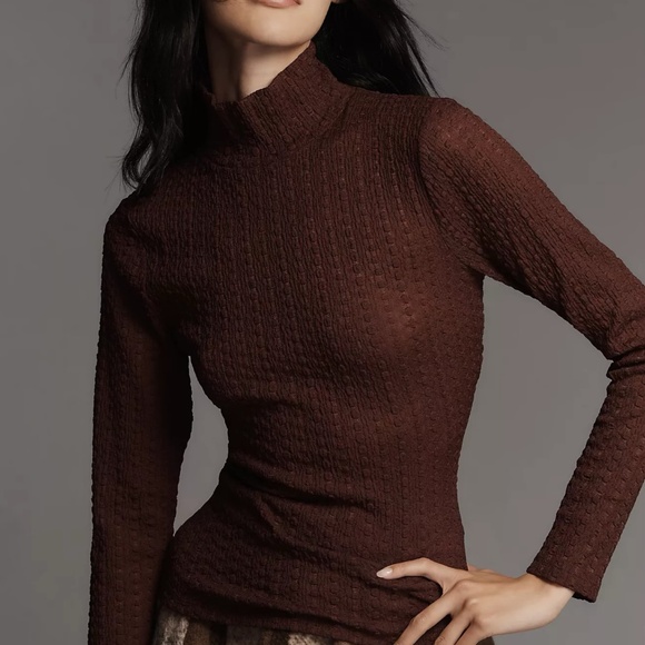 Maeve by Anthropologie semi-sheer turtleneck top, wine color, XS - Picture 3 of 3